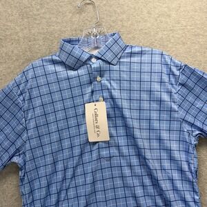 Collars & Co Dress Collar Polo Shirt Mens Small Blue Check Performance Stretch